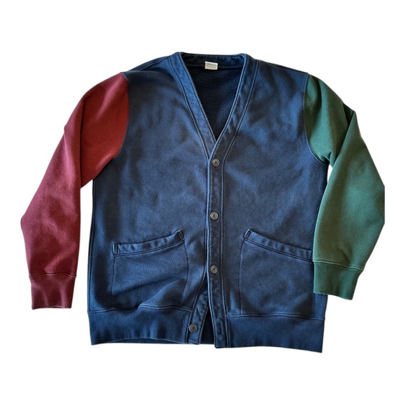 J.Crew Color Block Fleece Cardigan – L (Navy, Burgundy, Hunter Green Sleeves) - Picture 1 of 4